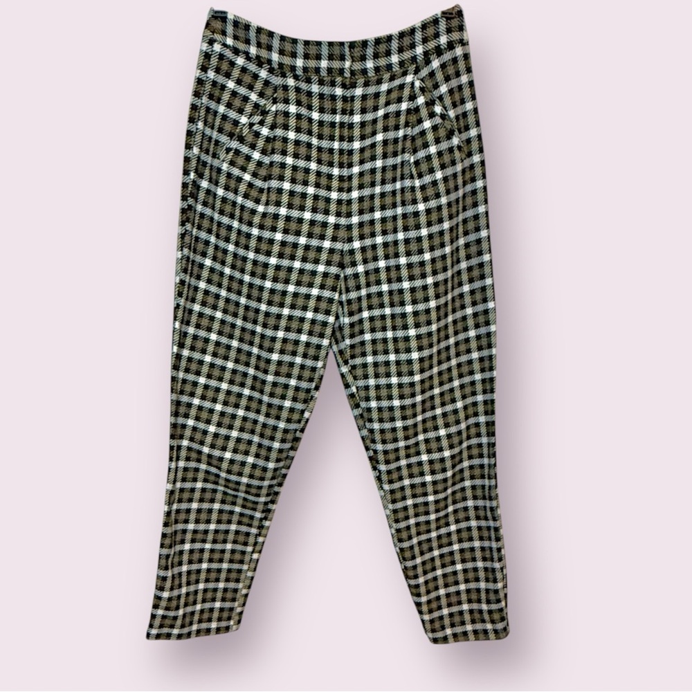 Topshop Checkered Trouser Pants Black White Yellow Size 4